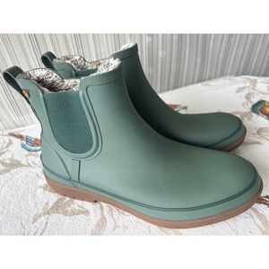 Bogs Amanda II Chelsea Rain Boots Green Faux Fur Lined Waterproof 72703-309 9